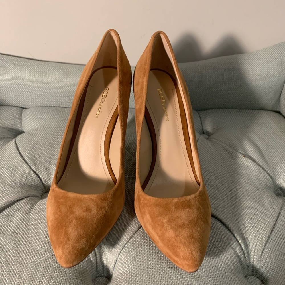 BCBGeneration Camel Suede Wood Heel